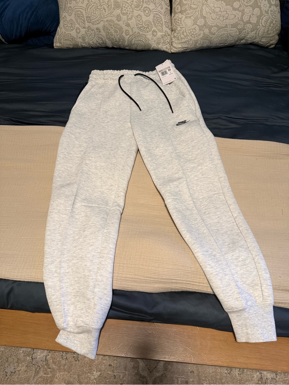 Nike Light Grey Kids Fleece Joggers with Black Drawcord